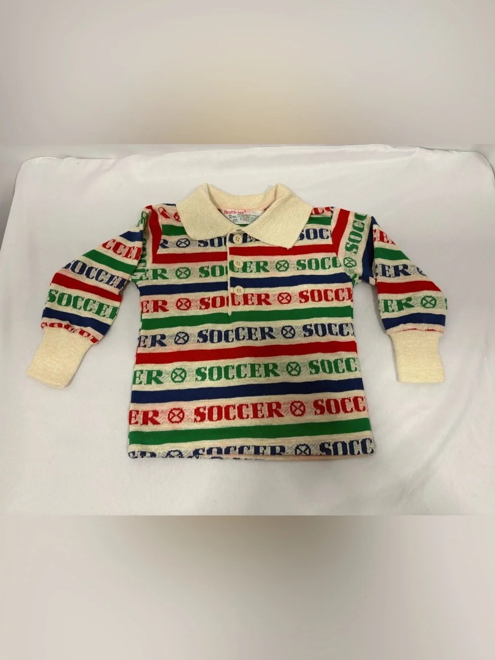 Vintage 1980’s 12 Months Health-Tex Collard Long Sleeve Soccer Shirt